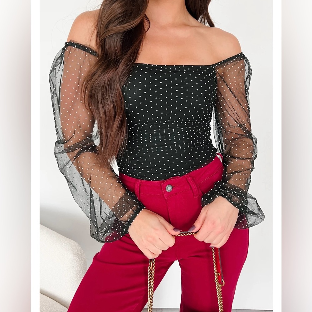 Stylish Black Polka Dot Off-Shoulder Bodysuit NWT size Large by NanaMacs